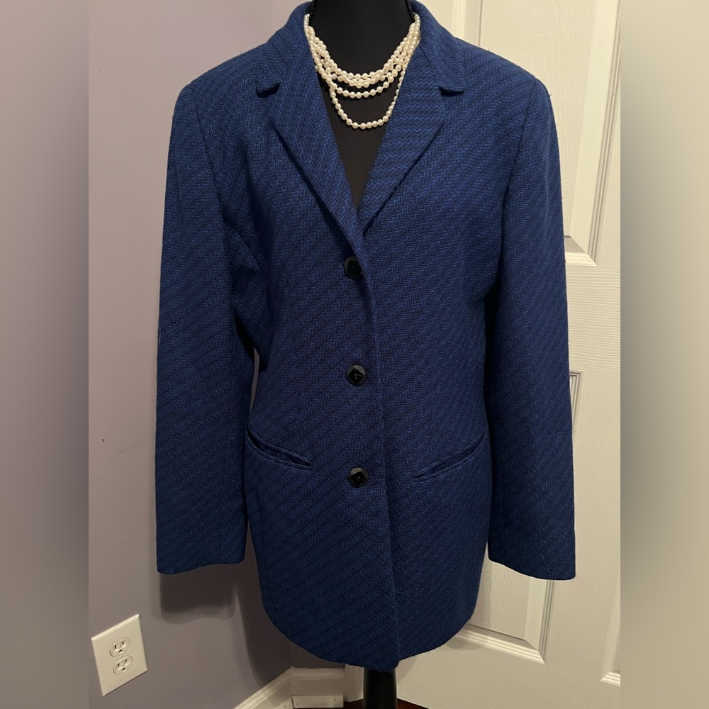 Vtg Liz Claiborne 100% Wool Blue Black Plaid Blazer Jacket Union Made 8 10 M